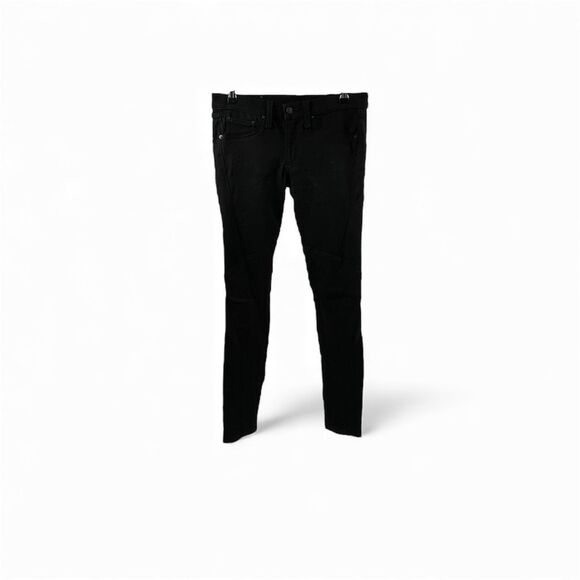 Rag & Bone Black Moto Jeans with Leather Accents in Blackout Size 27 - Picture 1 of 6